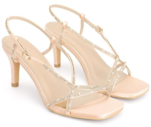 Perphy Women's Satin Strappy Square Toe Stiletto Heel Rhinestone Sandals | Square toe stiletto sandals, Rhinestone crisscross straps, rear adjustable buckle, Elegant party high heels
