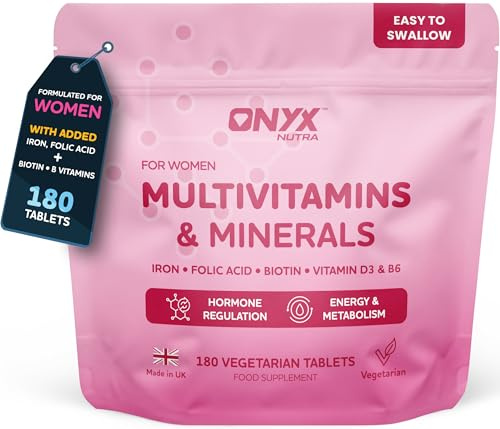 Women’s Multivitamins & Minerals – 180 Tablets (6 Month Supply) | with Iron 14mg, Folic Acid, Biotin, Vitamin D3, B6 & Calcium | High Strength 1-A-Day for Energy, Tiredness, Immune & Hormone Support
