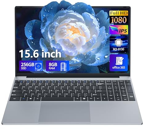 Notebook 15,6 Pollici Core M3 6Y30 Processore 8GB RAM 256GB SSD Portatile PC Win 11 e Office 365 Computer Portatile Sottile con Schermo FHD inclinabile di 180° mini-HDMI USB 3.0 WiFi 5 e Bluetooth 4.2