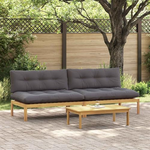 Kaloriko Mittelsofa aus Akazienholz in hellem Braun und Dunkelgrau, wetterfestes Outdoor Sofa mit Sitzkissen und Rückenlehne für Garten, Terrasse, Balkon, gemütliche Lounge Sitzgruppe Erweiterbar