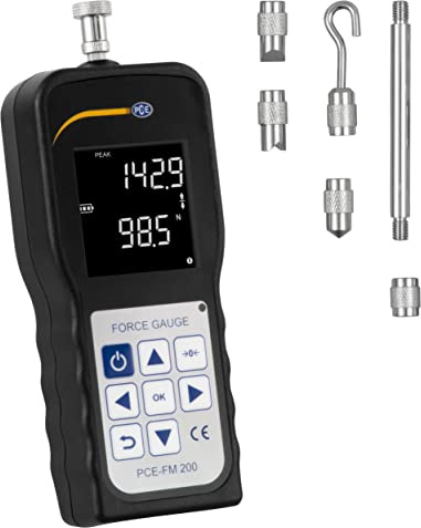 Dinamómetro digital portátil de precisión ±0,5 % para fuerzas de tracción y compresión hasta 200 Newton interfaz USB PCE Instruments PCE-FM 200