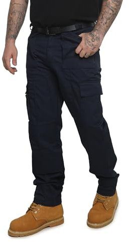 SITE KING Mens Multi Pocket Cargo Combat Work Trousers Size 28 to 52 with Knee Pad Pockets 34 Waist / 31 Navy Blue