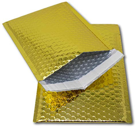 EPOSGEAR 10 Gold Shiny Metallic Foil Bubble Padded Bag Mailing Envelopes - Perfect for Marketing, Promotions or and Alternative to Gift wrap (A5 / C5 (DVD) - 250mm x 180mm)