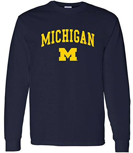 NCAA Officially Licensed College - University Team Color Arch Logo Long Sleeve, Michigan Wolverines Navy, Large