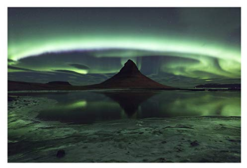 Bilderwelten Berge Fototapete Natur inkl. Kleister 288x190cm - Vliestapete Made in Germany - Tapete Berge Schlafzimmer - Polarlichter Island Fototapete Natur - Wandtapete Wohnzimmer Flur T_2126