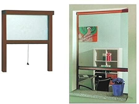 Zanzariera a rullo in alluminio per finestre con profilo riducibile/regolabile avvolgimento verticale con frizione 80x170cm Marrone