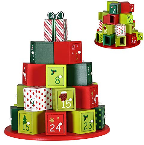 Bakaji Calendario dell' Avvento di Natale In Legno con 24 Cassetti Numerati per Sorpresa Decorazioni Addobbi Natalizi Casa (Pacchi regalo)