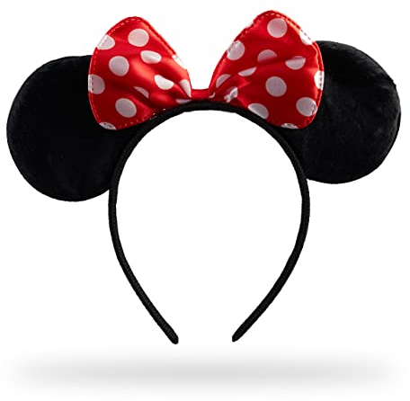Relaxdays Serre-tête minnie, avec oreilles de souris et nœud à pois, déguisement, carnaval, accessoire, noir/rouge
