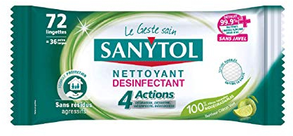 Sanytol Desinfektionstücher, vielseitig einsetzbar, 4 Aktionen, Schutz – 72 Tücher