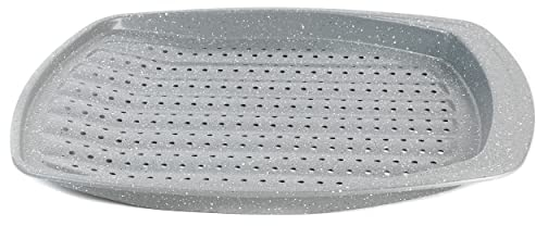 SALTER BW08473G 38cm Marblestone Pommesblech Backblech perforiert für Pommes Frites, rechteckig, Ofenschale, grauer Karbonstahl, leicht zu reinigende Antihaftbeschichtung, Plätzchenblech, PFOA-frei