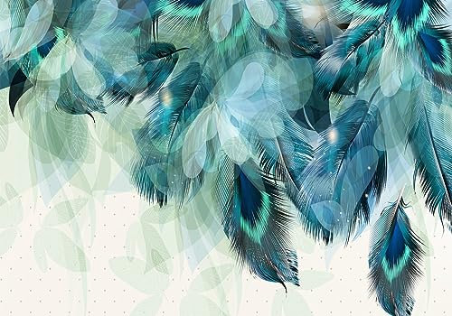 STROXTH WALLPAPER Papier Peint Plume Tapisserie Murales Panoramique Nature 3D Salon Chambre, Élégant Rétro Moderne Bleu Plume Sur Mesure Fille Garcon Conception Maison Poster Mural