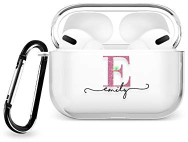 Tirita Personalised Custom Case Compatible with Apple AirPods Pro 1st generation, Support Wireless Charging, with Carabiner, Front LED Visible [08- Rose Gold Monogram]