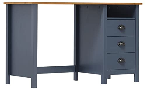 vidaXL Desk Hill in Grey, Solid Pine Wood Writing Desk with 3 Drawers and 1 Shelf, Retro Style Computer Desk for Office, Study, or Kids Bedroom, Easy Assembly, 120x50x74 cm