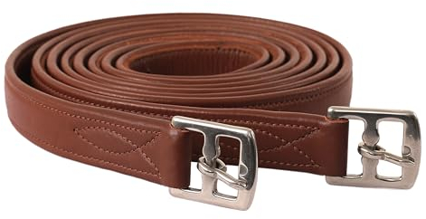 Exion FlexiStrong Steigbügelriemen für Englische Sättel – 1 Kalbsleder mit Nylonkern – Nummerierte Löcher, Edelstahl-Schnallen – Schwarz/Braun – 48/120cm bis 62/155cm – Reitzubehör für Pferde