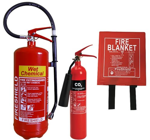 2KG Co2, 6LTR Wet Chemical Fire Extinguisher & 1.0m x 1.0m Hard Case Fire Blanket