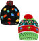 BELLE VOUS Weihnachtsmütze mit LED Licht (2 STK) - Unisex Bommel Mütze mit Licht - Dehnbare Weihnachtsmützen mit 6 LED-Lichtern - Lebkuchenmann & Lichter Lustige Hüte für Weihnachts Dekoration