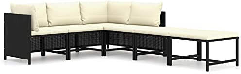vidaXL Gartenmöbel 6-TLG. mit Kissen Garten Garnitur Sitzgruppe Sofa Lounge Sitzgarnitur Gartenset Gartensofa Mittelsofa Ecksofa Poly Rattan Schwarz