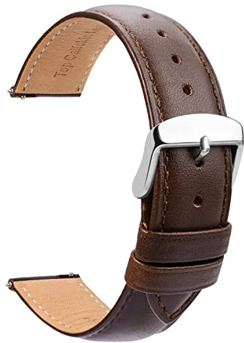 TStrap Leder Uhrenarmbänder 19mm - Ersatz Weich Braun Schnellverschluss Uhrenarmband - Smartwatch Armband für Herren Damen - Sportarmband mit Dornschließe - 14mm 16mm 18mm 20mm 21mm 22mm 23mm 24mm