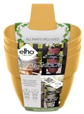 elho Vibia Campana Vertical Forest 21 - Blumentopf Hängend für Balkon & Außen - 100% recyceltem Plastik - Ø 20.7 x H 29.7 cm - Gelb/Honig Gelb