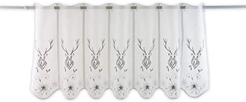 Clever-Kauf-24 Scheibengardine Landhaus Hirsch Bestickt Bistrogardine Höhe 45cm (Breite 139cm)