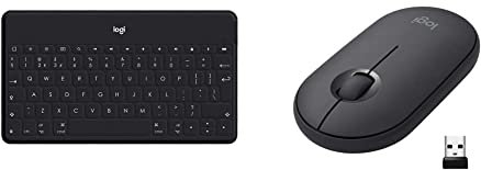 Logitech Keys-To-Go Wireless Bluetooth Keyboard Black & Pebble Wireless Mouse, Silent, Slim Computer Mouse with Quiet Click for Laptop/Notebook/PC/Mac - Graphite/Black