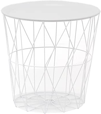 Carousel Home Modern White Wire Side Table Living Room End Tables | Coffee End Side Table With - Lift Off Tray Top | Occasional Pedestal Table Bedside Tables
