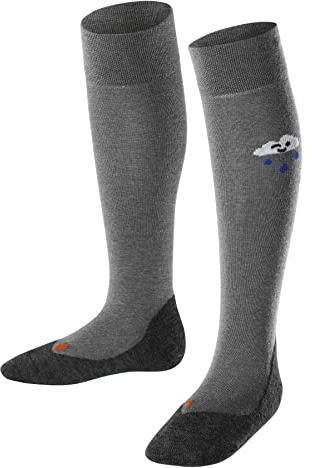 FALKE Unisex Kinder Kniestrümpfe Active Rainboot K Kh Wolle Lyocell dick atmungsaktiv lang gemustert 1 Paar, Grau Light Grey Melange 3830, 23-26