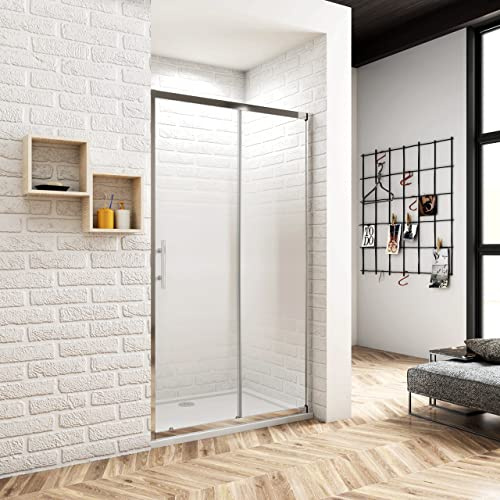 Porta Scorrevole Per Nicchia Box Doccia entrata Laterale Vetro Temperato Serigrafato Bianco Opaco Graduale 6 mm Profilo Cromato Lucido 120x190 cm (Larghezza x Altezza)