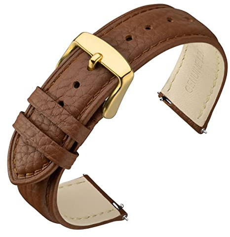 ANNEFIT Uhrenarmband 20mm Leder mit Edelstahl Gold Schnalle, Schnellverschluss Armband mit Weich Gepolstert für Herren Damen (Braun)