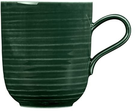 Seltmann Weiden Terra Kaffeebecher, 400 ml, Henkelbecher mit spiralförmigem Relief, Spülmaschinen- und mikrowellenfest, Porzellan, Moosgrün