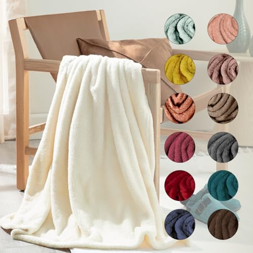 ENGLISH HOME Kuscheldecke, Flauschig Decke, Flanell Fleecedecke, Warm Wolldecke, Weich Sofadecke, Hochwertige Couchdecke, Damen, Softy, Creme, 130x170 cm