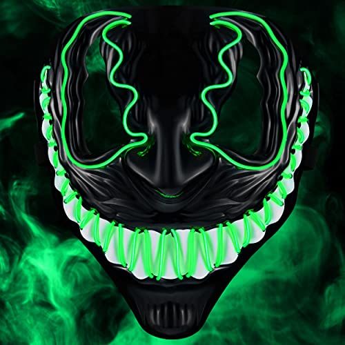 Balinco LED Venom Mask - 3 Light Modes, Perfect for Techno DJ, Halloween, Cosplay, Carnival, Scary & Neon Masks, Horror Costume (Green)