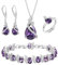 Clearine Hochzeit Schmuck-Set für die Braut, Teardrop Lila Zirkonia Halskette Leverback Ohrringe Tennis Armband und einstellbare Ring Set Geschenk für Muttertag / Jubiläum / Geburtstag