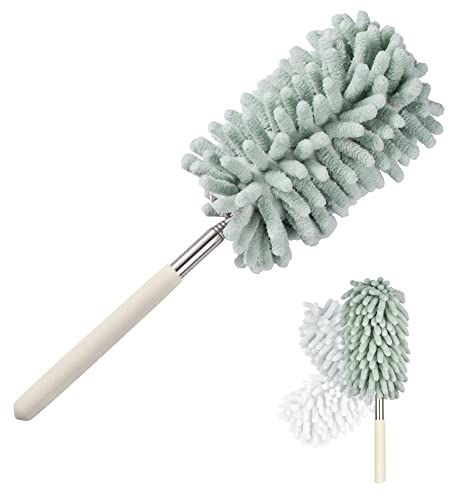 Blueshyhall Spolverino in microfibra, allungabile, pieghevole, lavabile, rotondo, piccolo telescopio con asta di prolunga (29-76 cm), per auto, ufficio, aspirapolvere, ragnatele, bambini (verde)