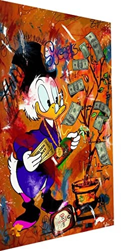 Magic Canvas Art Dagobert Duck Baum Pop Art Leinwandbild 1- teilig Hochwertiger Kunstdruck Wandbilder – B8423, Material: Leinwand, Größe: 180x90 cm