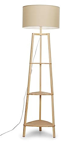 MiniSun | Natural Wooden 3 Tier Floor Lamp with Storage Shelves and Beige Shade | Floor Lamps & Torchieres, Home Décor, Improvement & Lifestyle Essential