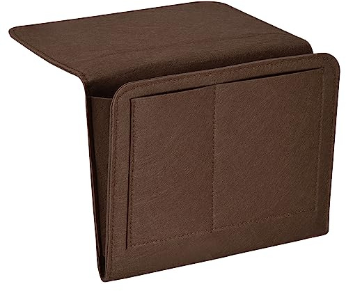 PATIKIL 11 Filz Nachttisch Veranstalter Bett Aufhängen Caddy 5 Taschen Sofa Arbeitsplatz Aufhängetasche Doppelschicht für Zeitschriften Fernbedienungen Telefon Tablet Dunkel Braun