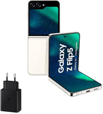 Samsung Galaxy Z Flip5, 512 GB + Cargador 45W - Teléfono Móvil Plegable con IA, Smartphone Android Libre, 8GB de RAM, Diseño Plegable, Beige (Versión Española)