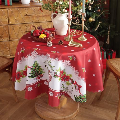 Weihnachten Tischdecke Rot Weihnachten Rund Φ150 cm Tischtuch Abwaschbare Polyester Weihnachten Tischläufer Tischtuch Tischwäsche Tischdekoration Tisch Decke für Esstisch Zuhause Hochzeit Festival