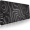 Glittery Garden Tapis de Souris Minimaliste avec Motif Carte Topographique - Étendu Grand Tapis de Bureau de Jeu XL Antidérapant à Bord Cousu avec Contour Noir et Blanc