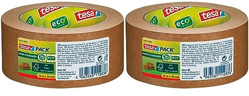 tesapack Papier Standard - Umweltschonendes Paketband aus Papier, 56% biobasiertes Material - Effizient und recyclingfreundlich - Braun - 50 m x 50 mm (Packung mit 2)