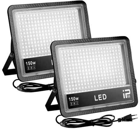 OUSIDE 2 Piezas Foco LED Exterior 150W con Enchufe | Luminosidad Extrema 15000LM - Blanco Frío 6500K | IP66 Impermeable | Ideal para Casa, Patio y Más