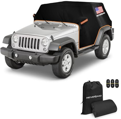 Wrangler Fahrerhausabdeckung für Jeep Wrangler JK JKU JL JLU 4-Türer, wasserdichte Oxford-Autoabdeckung mit reflektierenden Streifen, sonnenfest, schneefest, Schwarz