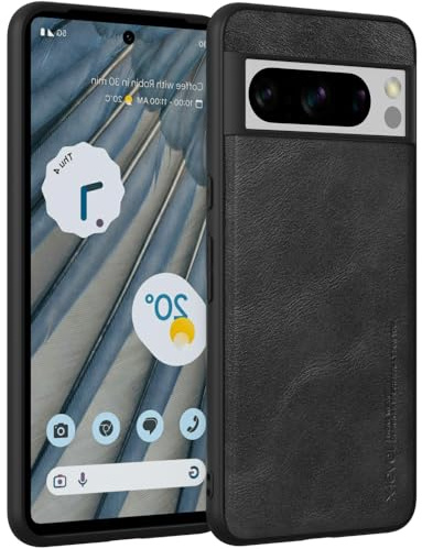 X-level for Google Pixel 8 Pro Case, PU Leather Back, Black | Faux Leathercase with Soft Silicone Bumper Anti-Scratch Shockproof Phone Cover
