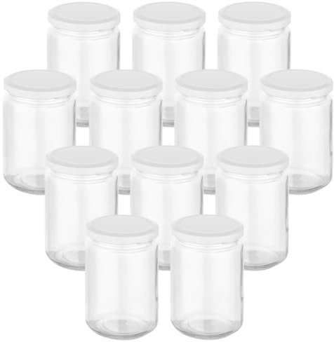 gouveo 12er Set Einmachgläser 350 ml rund mit Schraubdeckel weiss - Vorratsgläser mit Schraubverschluß - Schraubgläser zum Einkochen und Aufbewahren