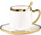 FülleMore Goldrand Keramiktasse mit Untertteller und Löffel 300ml Kaffeetasse Moderne Espressotasse mit Herzhenkel Kaffeeservice für Cappuccino,Latte,Espresso,Americano,Mokka,Tee (Weiß)