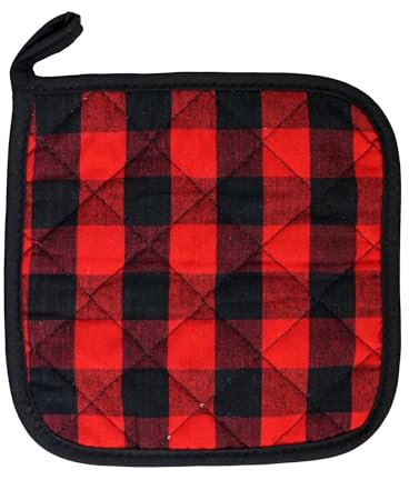 AMRAMI Manique en coton résistant à la chaleur pour la cuisine et la pâtisserie, lavable, motif à carreaux (1), rouge et noir