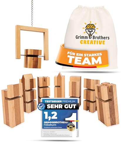 Grimm & Brothers FRANKFURT Fröbelturm Teambuilding Geschicklichkeitsspiel aus Holz - Gesellschaftsspiel ab 8 Jahre Outdoor Spiel für Erwachsene und Kinder