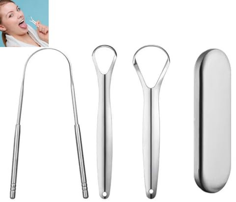 Limpiador de Lengua,3 pcs Tongue Scraper Cleaner,Limpiador de Lengua de Cobre de Acero Inoxidable,Cepillo de Lengua,para Limpiador de Cuidado Oral