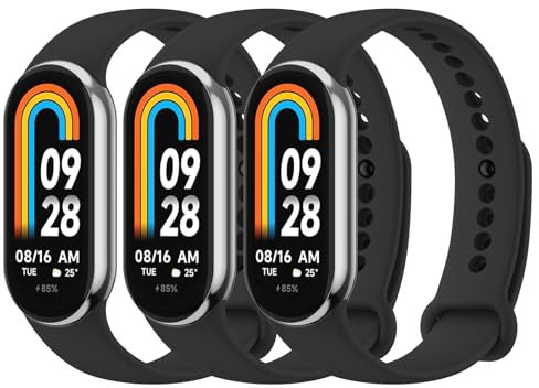 Oumida 3 Pièces Colorée Bracelet Compatible avec Xiaomi Mi Band 8, Sport Silicone Souple Bracelet pour Xiaomi Mi Band 8, Noir+Noir+Noir